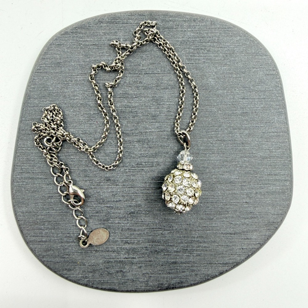 Sparkling Crystal Pave Ball Pendant Necklace Silver Tone Statement Accessory